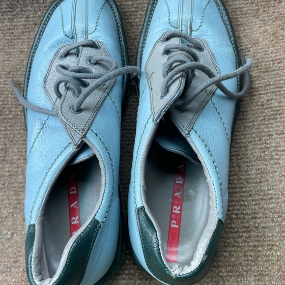 PRADA Light Blue Leather Women’s Lace-Up Shoes - Picture 4 of 8